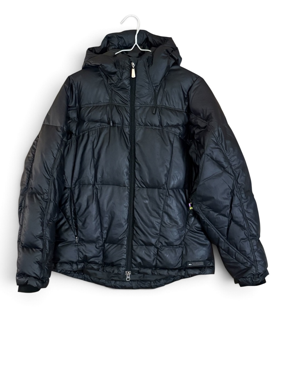 REI Black Goose Down Insulated Hooded Quilted Puffer Jacket